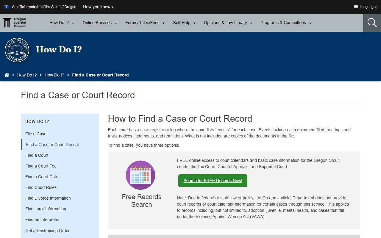Curry County court records after jail arrest Oregon case record access page